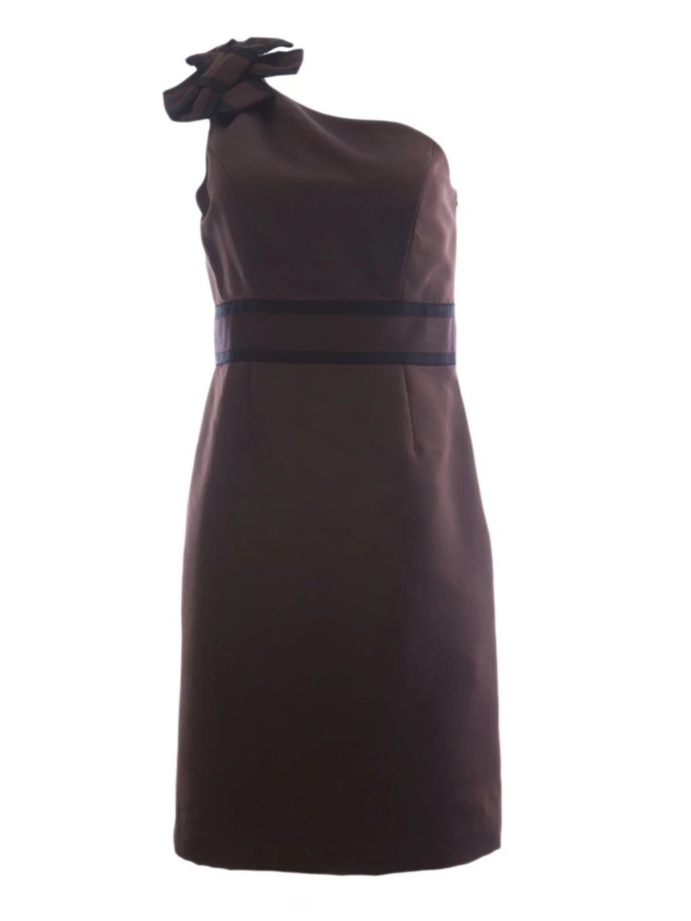 Nue by Shani One-Shoulder Brown Bow-Shoulder Sheath Dress